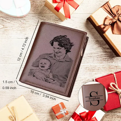 Vista 5 de Fudeeluyee Carteras personalizadas para hombre, con foto grabada, monograma, carteras personalizadas para hombre con foto grabada, bolso de cuero