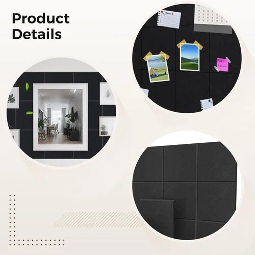 Vista 5 de 12 Sound Absorbing Wall Panels, 11.8 X 11.8 in Polyester Fiber Tiles in Black with 30 Push Pins, Noise Control for Studio, Office, Or Home Setup