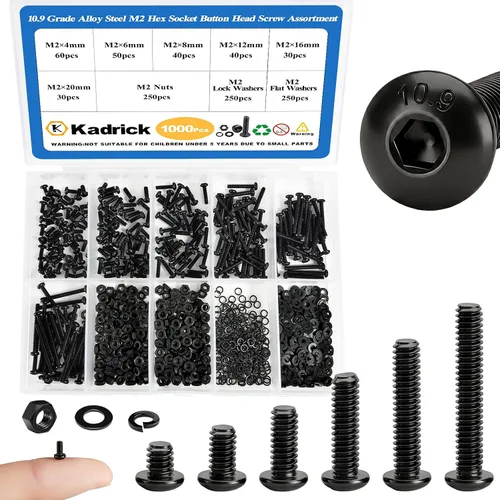 Vista 14 de Kadrick 1230 piezas de tornillos de acero inoxidable 304, surtido métrico M2 M3 M4 M5, kit de pernos de cabeza hexagonal de botón de 4mm-20mm