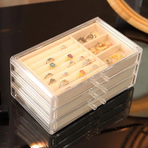 Vista 7 de Organizador de joyas Cq Acrylic de terciopelo con 3 cajones