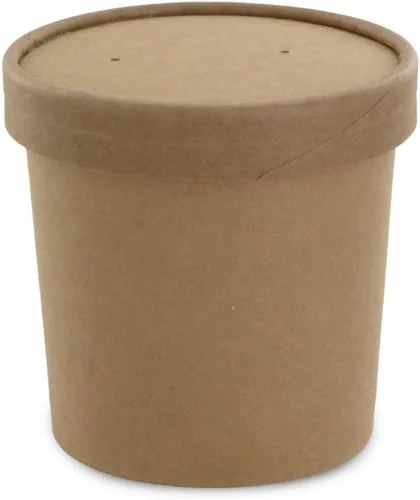 Vista 7 de Cuencos de sopa de papel kraft ecológicos Vasos desechables de papel kraft con tapa Contenedores marrones – Tazas de sopa ideales