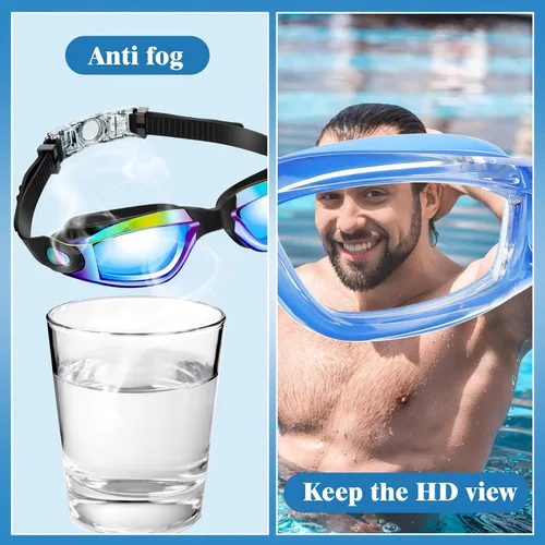 Vista 3 de Konohan Paquete de 10 gafas de natación a granel para niños y adultos, gafas de piscina antivaho de silicona sin fugas, gafas de natación