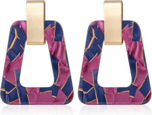 Vista 6 de Aretes geométricos acrílicos – Aretes colgantes ligeros de resina moteada para fiestas o vacaciones