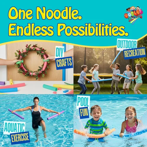 Vista 3 de Oodles of Noodles Fideos de espuma de arcoíris de lujo para piscina - Paquete de 12 - Aproximadamente 122 cm x 6.4 cm Tubos de espuma multiusos