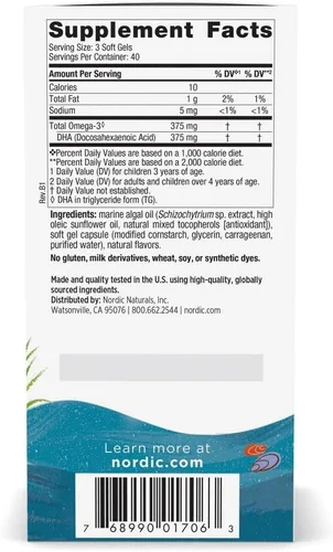 Vista 2 de Nordic Naturals Vegetarian Kids DHA - Algas Omega-3 masticables - 120