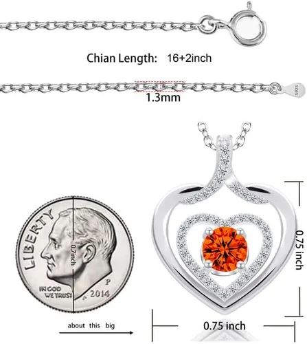 Vista 6 de ITS4YEO 925 Sterling Silver Love Heart Birthstone Necklaces Silver Necklace Zircon Pendant Necklaces for Women Jewelry Gift for Women Wife Girls Her