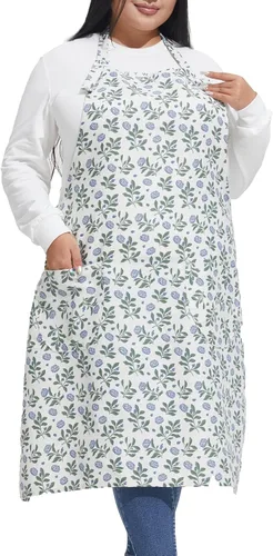 Vista 35 de Delantales de algodón y lino para hornear, talla grande, para mujer, con bolsillos, cocina