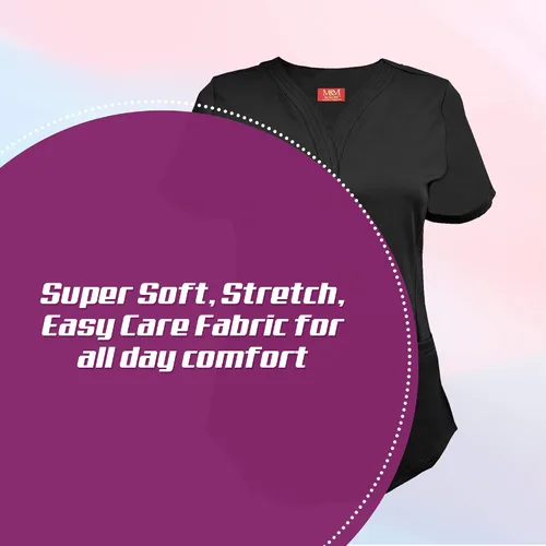 Vista 7 de M&M SCRUBS Camiseta quirúrgica elástica ultra suave con cuello caído y 2 bolsillos para mujer