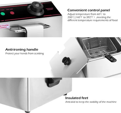Vista 6 de KOTEK Freidora profunda con 2 canastas, freidora de encimera de acero inoxidable de 3400 W con tanques dobles extraíbles, control de temperatura
