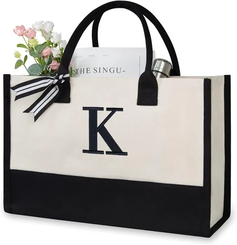 Vista 436 de TOPDesign Personalized Initial Canvas Beach Bag, Monogrammed Gift Tote Bag for Women