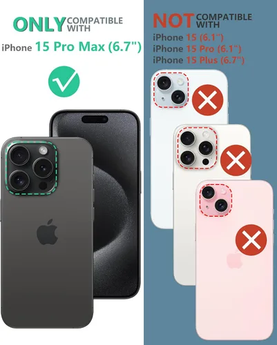 Vista 2 de FNTCASE Funda para iPhone 15-Pro-Max de 6.7 pulgadas, protector de pantalla integrado, soporte y clip para cinturón, resistente protección a prueba