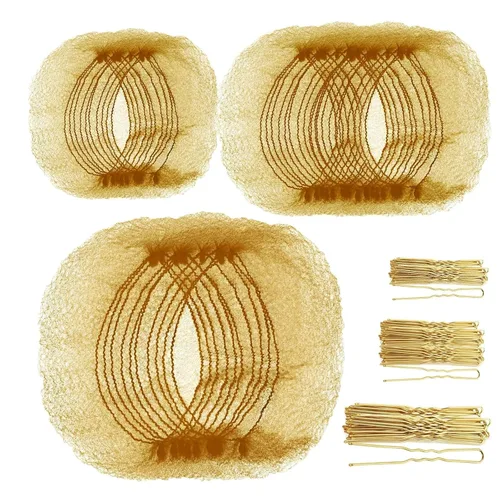 Vista 11 de Teenitor Juego de accesorios para el cabello, incluye 40 redes invisibles para recital de ballet y 80 pines para hacer moños, marrón, 3 tamaños