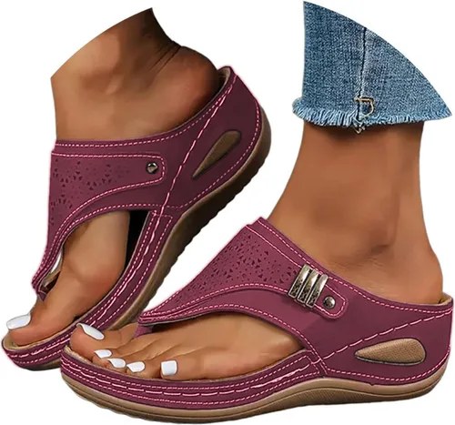 Vista 13 de Sandalias ortopédicas con soporte de arco, sandalias planas para exteriores, estilo bohemio, para caminar, cómodas, elegantes, informales