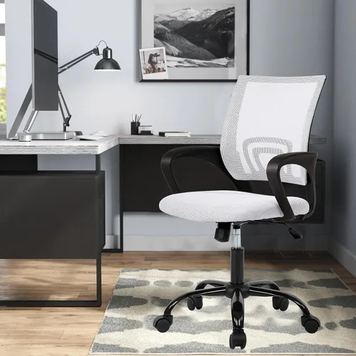 Vista 11 de Silla de escritorio, silla de oficina en casa, sillas de computadora de malla con soporte lumbar y reposabrazos, silla de escritorio ergonómica