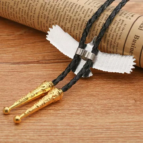 Vista 356 de Jeilwiy Corbata de bolo para hombre, corbata de vaquero occidental, collar de corbata de bolo dorado, corbata de cuero, corbata de Halloween