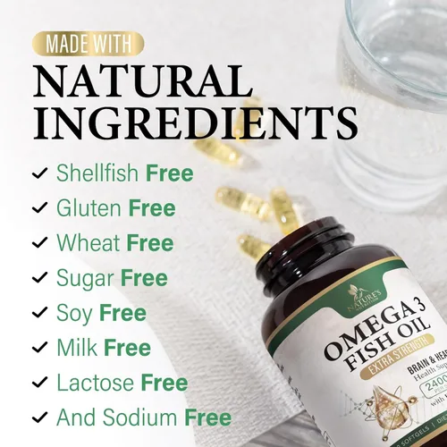 Vista 7 de Suplementos de aceite de pescado Omega 3 – 2400 mg de aceite de pescado por porción – Omega-3 de triple fuerza con ácidos grasos EPA y DHA – Apoyo
