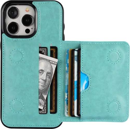 Vista 10 de KIHUWEY - Funda tipo cartera para iPhone 15 Pro Max, piel con tarjetero