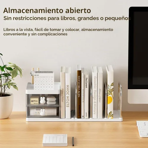 Vista 7 de Organizador de escritorio con sujetalibros, caja de almacenamiento