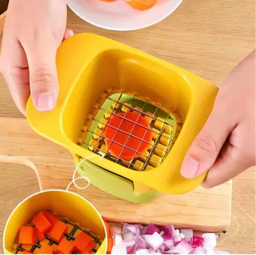 Vista 4 de Picador y cortador de verduras, amarillo y verde, corta frutas y verduras rápidamente