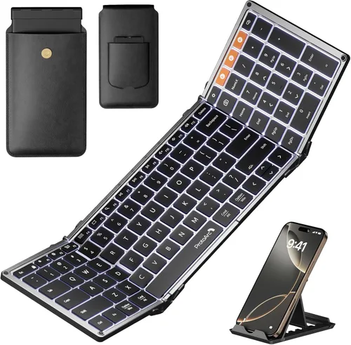 Vista 9 de ProtoArc XK01 Plus Teclado plegable retroiluminado, 105 teclas de tamaño Negro