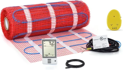 Vista 13 de Kit de alfombrillas calefactoras de suelo de 7.5 pies cuadrados de 120 V, sistema eléctrico de calefacción de suelo radiante, termostato