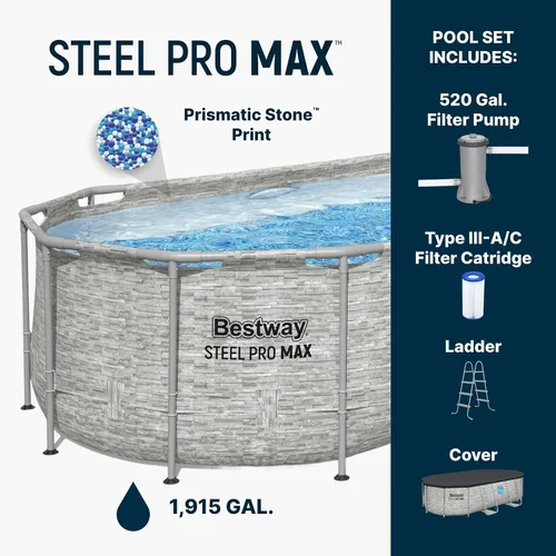 Vista 2 de Bestway Power Steel Swim Vista Series II juego de piscina de 14 pies x 8 pies 2 pulgadas x 39.5 pulgadas para exteriores sobre el suelo con bomba