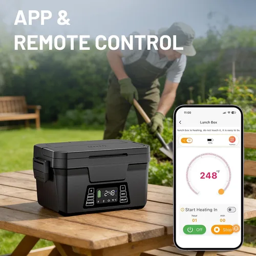 Vista 4 de Carsolt Lonchera eléctrica inalámbrica para adultos, lonchera térmica recargable de 1.2 L para hombres con control de aplicación, calentador