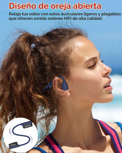 Vista 5 de SANOTO Auriculares de conducción ósea Bluetooth 5.3, auriculares abiertos Azul 1