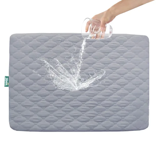 Vista 22 de Sábana impermeable para Pack 'n Play acolchada, protector de sábana de 39 x 27 pulgadas, compatible con colchones para bebés plegables y cunas
