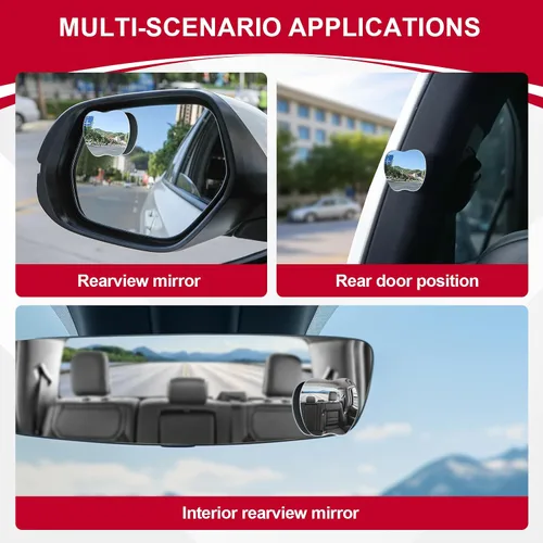 Vista 6 de LivTee Espejos de punto ciego, espejos retrovisores convexos de vidrio HD en forma de manzana, sin marco, gran angular ajustable para espejo