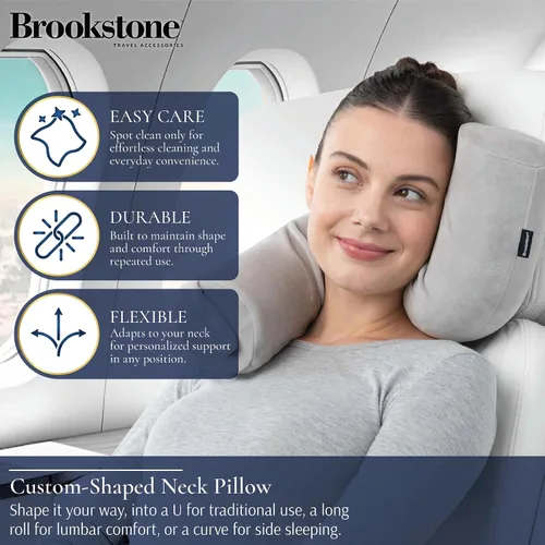Vista 3 de Brookstone Free Form Almohada de Viaje - Almohada de Cuello de Viaje de Espuma Viscoelástica Ligera y Flexible para Dormir, Automóvil, Avión y Gris