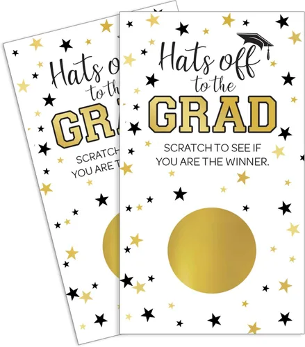 Vista 8 de DISTINCTIVS Juego de raspar de graduación negro y dorado - 30 cartas - 2 cartas ganadoras - Juego de fiesta de graduación de clase 2026 - Casa