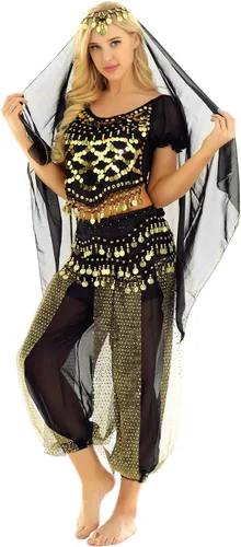 Vista 3 de TiaoBug Women's Belly Dancer India Dance Outfit Halloween Carnival Performance Costume