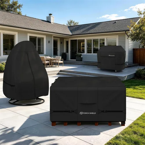 Vista 6 de Cubierta de mesa de patio Porch Shield - Funda impermeable para juego de mesa y sillas de comedor al aire libre cuadrada - 55 x 55 pulgadas, negra