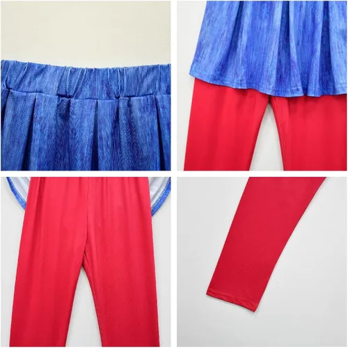 Vista 7 de Ubeufun Mei - Disfraz de manga larga roja para niñas conjunto de pantalones de falda de panda juego de rol sudaderas y leggings para niños