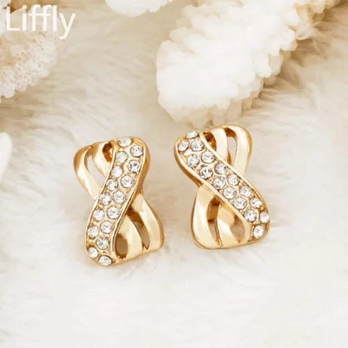 Vista 5 de Liffly Juego de joyas de cristal de moda chapado en oro de 18 quilates, joyería chapada en oro de Dubai