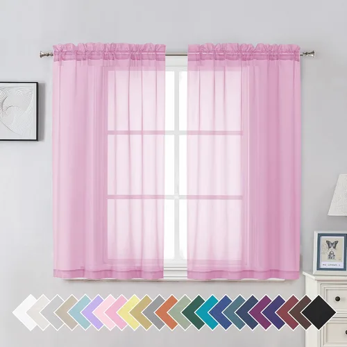 Vista 49 de Aiyufeng 2 paneles de cenefa transparente negra de 14 pulgadas de largo, cortinas cortas negras transparentes para dormitorio, cortinas de cocina