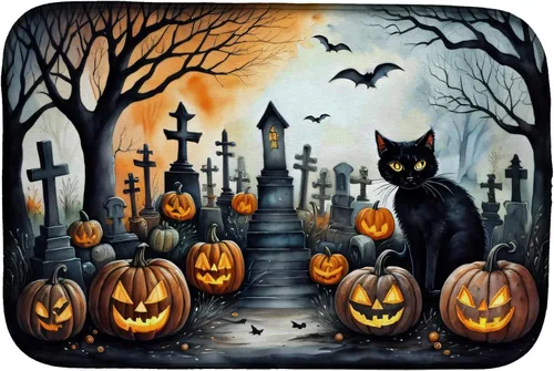 Vista 17 de Caroline's Treasures DAC2223DDM Tapete de secado de platos de Halloween espeluznante de gato negro, tapete absorbente para secado de platos