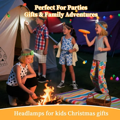 Vista 4 de KunHe Paquete de 8 Linternas Frontales LED para Niños con Diseños de Animales, Linterna Frontal Ajustable para Acampar, Correr, Rellenos