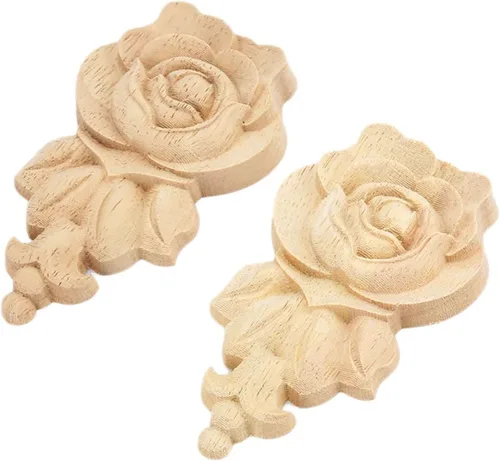 Vista 15 de MUXSAM Apliques tallados en madera de rosa, paquete de 2 mini calcomanías de madera sin pintar para armario, pared, tocador, cama, espejo, chimenea