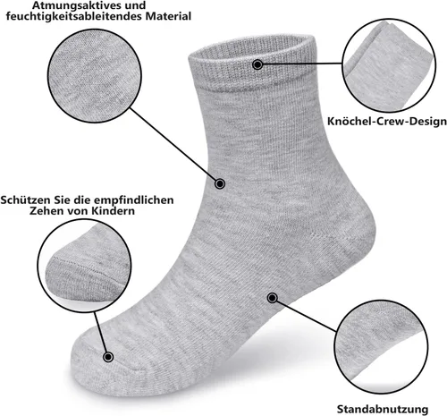 Vista 6 de Calcetines deportivos para niños, 12 pares de calcetines deportivos para niños y niñas, suaves, informales, unisex, calcetines escolares de 1 a 13