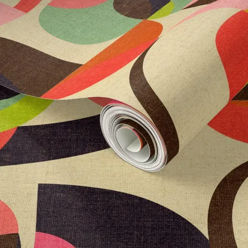 Vista 2 de Spoonflower Mid Century Modern Peel and Stick Removable Wallpaper Roll 24" x 144" Retro Nostalgic Earth Tones Geometric Self-adhesive