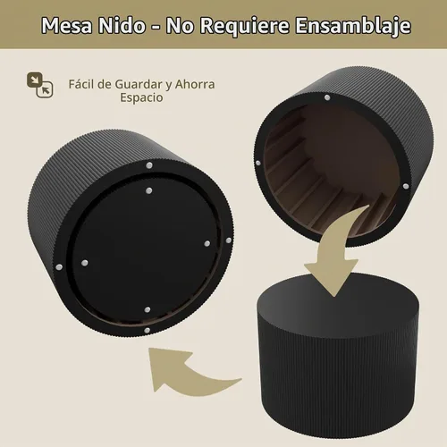 Vista 3 de Juego de 2 mesas de café redondas negras, mesas de centro modernas de madera anidables para sala de estar, juego de mesas auxiliares circulares sin