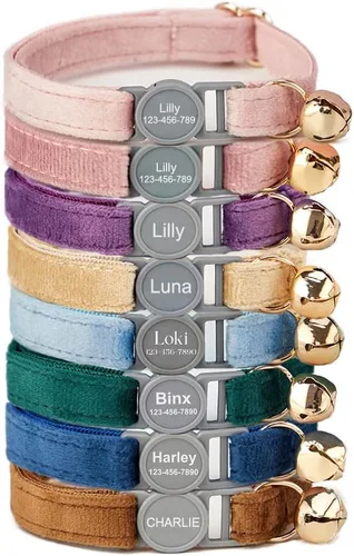 Vista 12 de Collar de gato personalizado con hebilla de seguridad desmontable - Nombre grabado y número de teléfono para gatitos macho y hembra