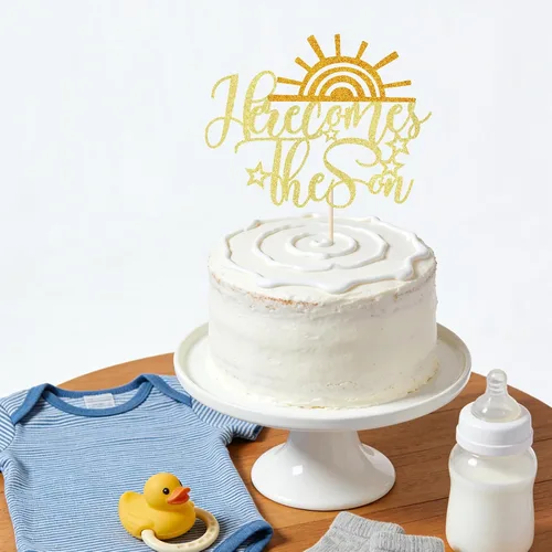 Vista 4 de Glitter Here Comes The Son - Decoración para pastel de primer cumpleaños para bebé, temática de sol, baby shower, suministros de decoración