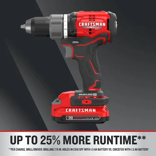 Vista 8 de CRAFTSMAN RP+ Kit de taladro/destornillador inalámbrico, con 2 baterías y cargador, sin escobillas (CMCD713C2)
