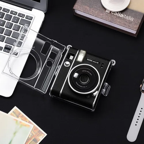 Vista 3 de Fintie Funda protectora transparente para cámara de película instantánea Fujifilm Instax Mini 40, cubierta de PVC duro con correa de hombro