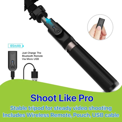 Vista 2 de Trípode para selfie stick con bolsa de control remoto inalámbrico, extensible y ajustable, soporte ligero V-Log compatible con todos los iPhone
