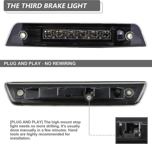 Vista 4 de Tercera luz de freno LED, luz de freno trasera de montaje alto, lámpara de carga para Jeep Grand Cherokee 2005-2010 (lente ahumado+carcasa cromada)