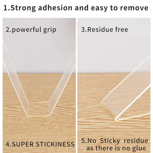 Vista 3 de Cinta de doble cara resistente, cinta de montaje transparente, tiras adhesivas fuertes, cinta transparente reutilizable para decoración del hogar